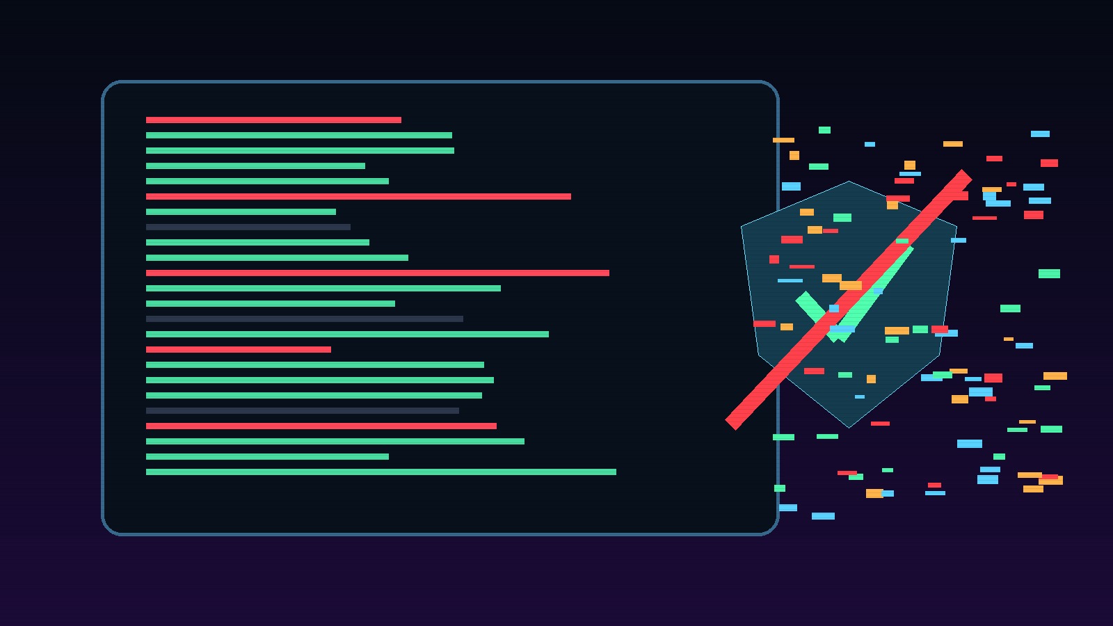 Code safety checks fading from a monitor while warning indicators glow red