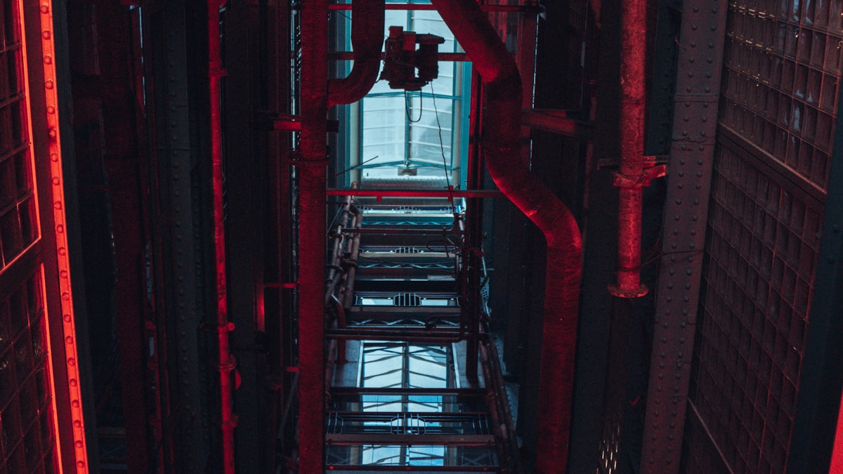 Server room bathed in red light
