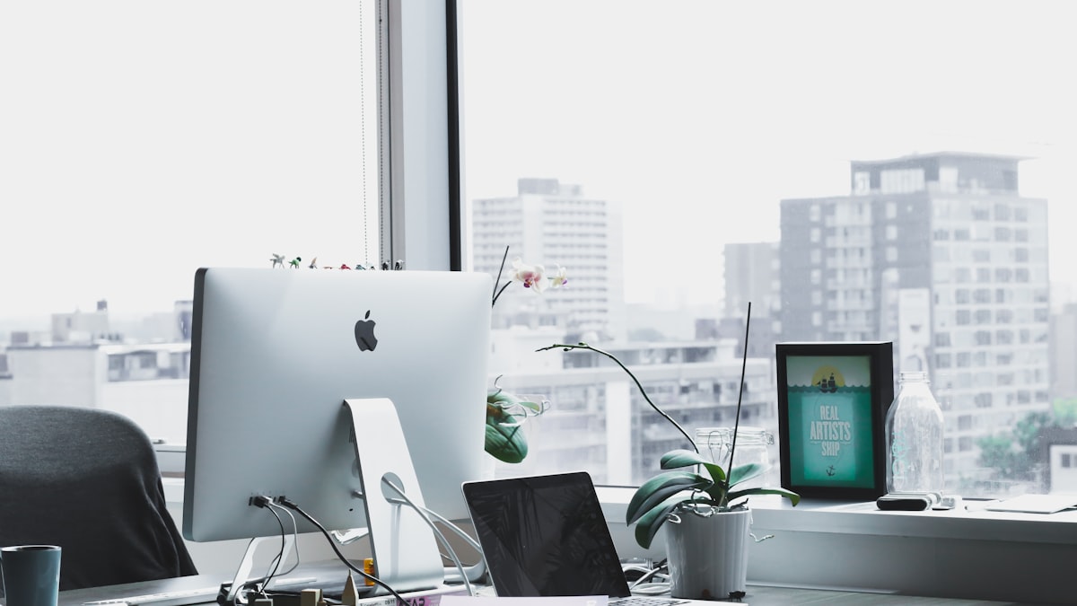 Empty office with abandoned desks and chairs